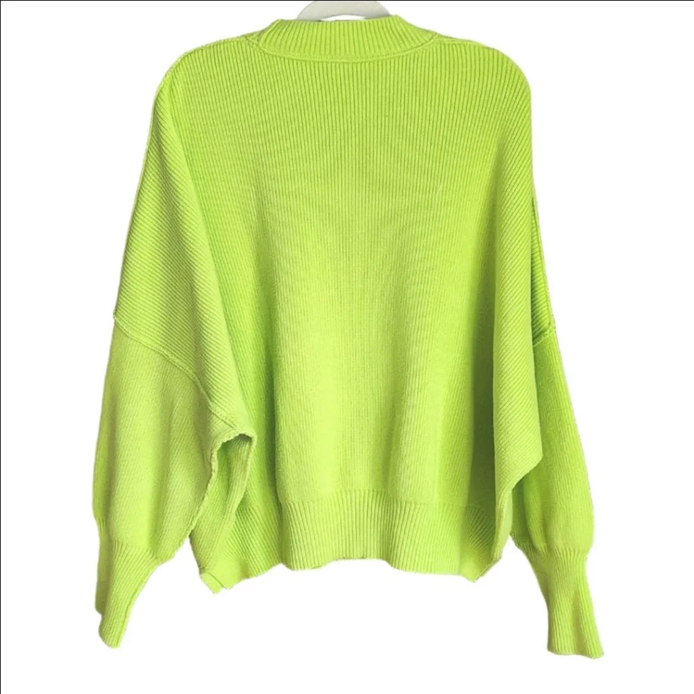 FREE PEOPLE Easy Street Ribbed Knit Tunic Oversized Sweater Citron Lime Green M - Picture 4 of 6